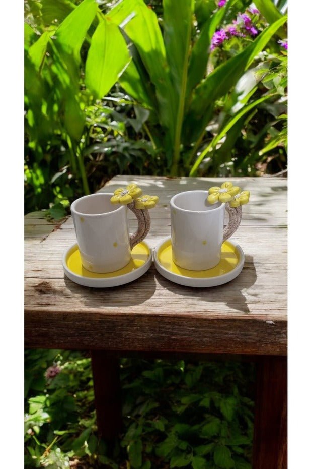 Seda Seramik Premium Handcrafted Daisy Turkish Coffee Cup Set - 110ml (2 - Person, 4 - Piece) - TryAladdin