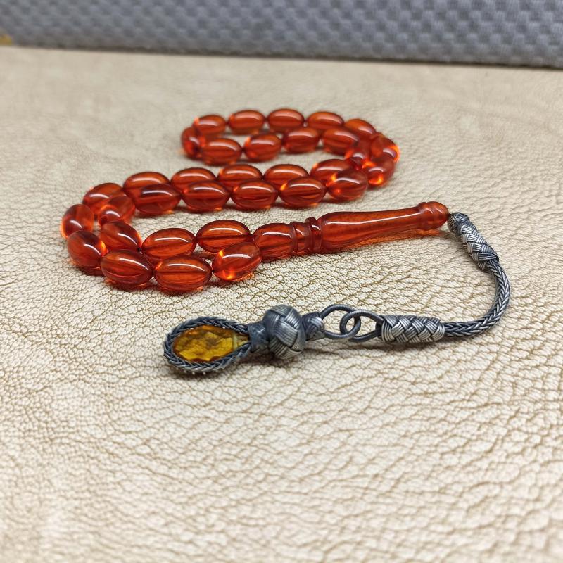 Selderesi | 1000K Sterling Silver Trabzon Kazaziye Tasseled Fire Amber Tasbih