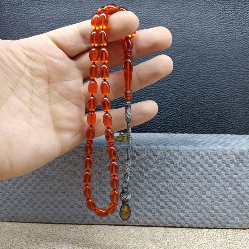 Selderesi | 1000K Sterling Silver Trabzon Kazaziye Tasseled Fire Amber Tasbih