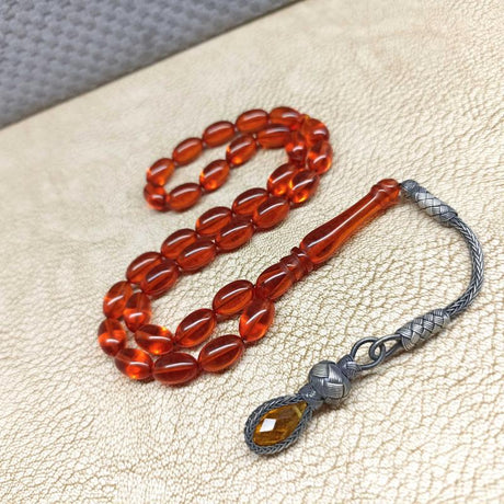 Selderesi | 1000K Sterling Silver Trabzon Kazaziye Tasseled Fire Amber Tasbih