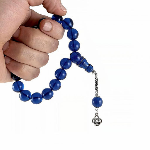 Selderesi | 17 Beads Efe Size (Small Size) Mascot Fire Amber Tasbih with Blue beads