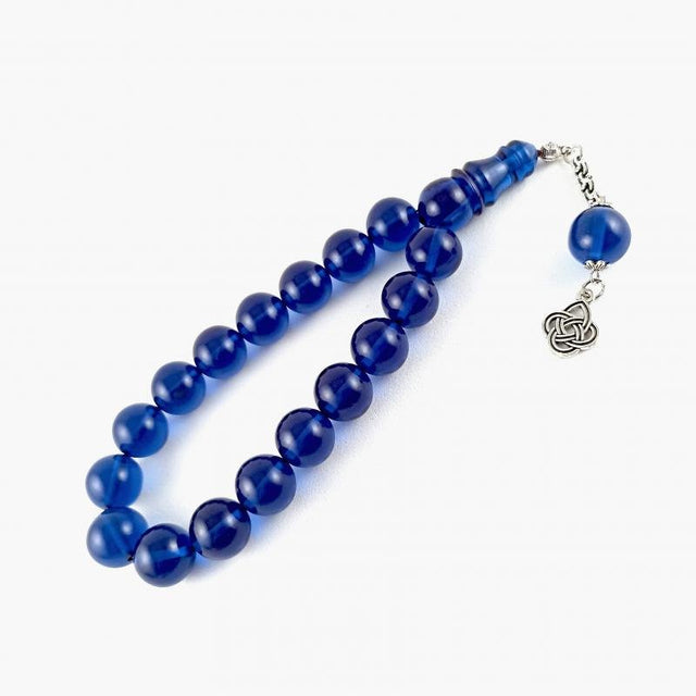 Selderesi | 17 Beads Efe Size (Small Size) Mascot Fire Amber Tasbih with Blue beads