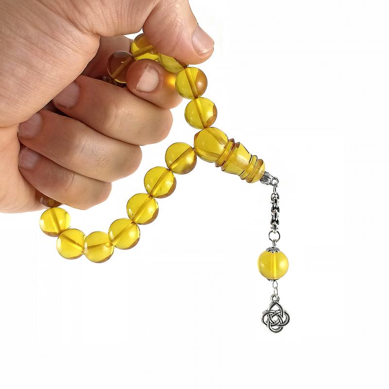 Selderesi | 17 Beads Efe Size (Small Size) Mascot Fire Amber Tasbih with Golden beads