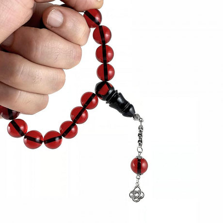 Selderesi | 17 Beads Efe Size (Small Size) Mascot Fire Amber Tasbih with Red and Black beads