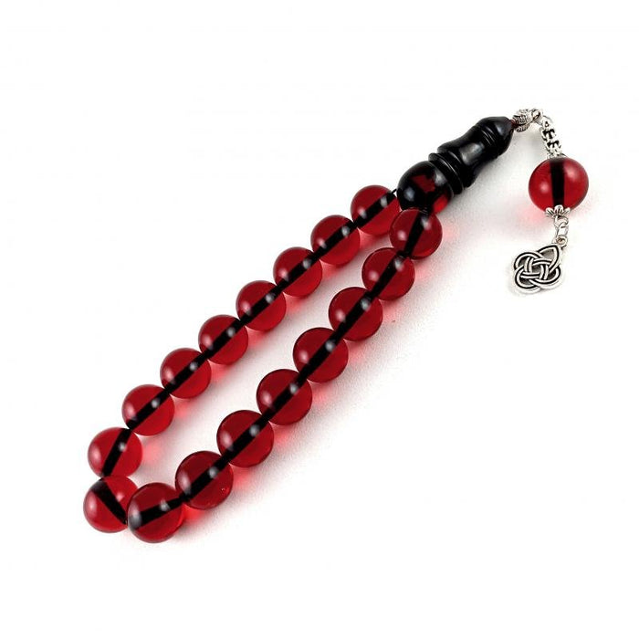 Selderesi | 17 Beads Efe Size (Small Size) Mascot Fire Amber Tasbih with Red and Black beads