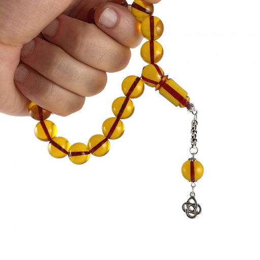 Selderesi | 17 Beads Efe Size (Small Size) Mascot Fire Amber Tasbih with Red and Yellow beads