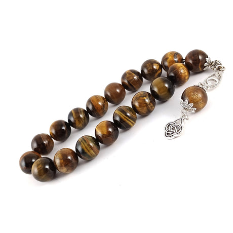 Selderesi | 17 Beads Efe Size (Small Size) Mascot Natural Tiger Eye Stone Tasbih