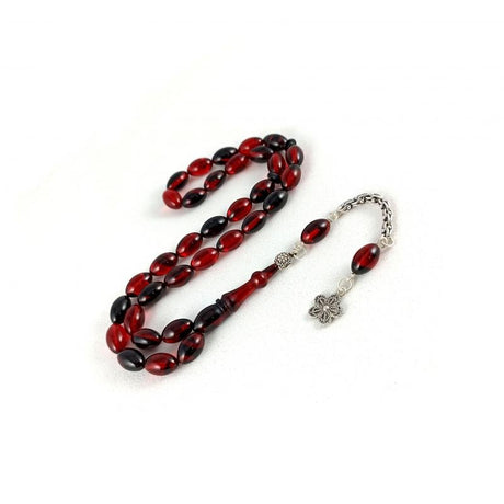 Selderesi | 925 Sterling Silver Tasseled Fire Amber Tasbih