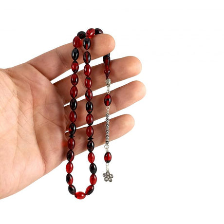 Selderesi | 925 Sterling Silver Tasseled Fire Amber Tasbih