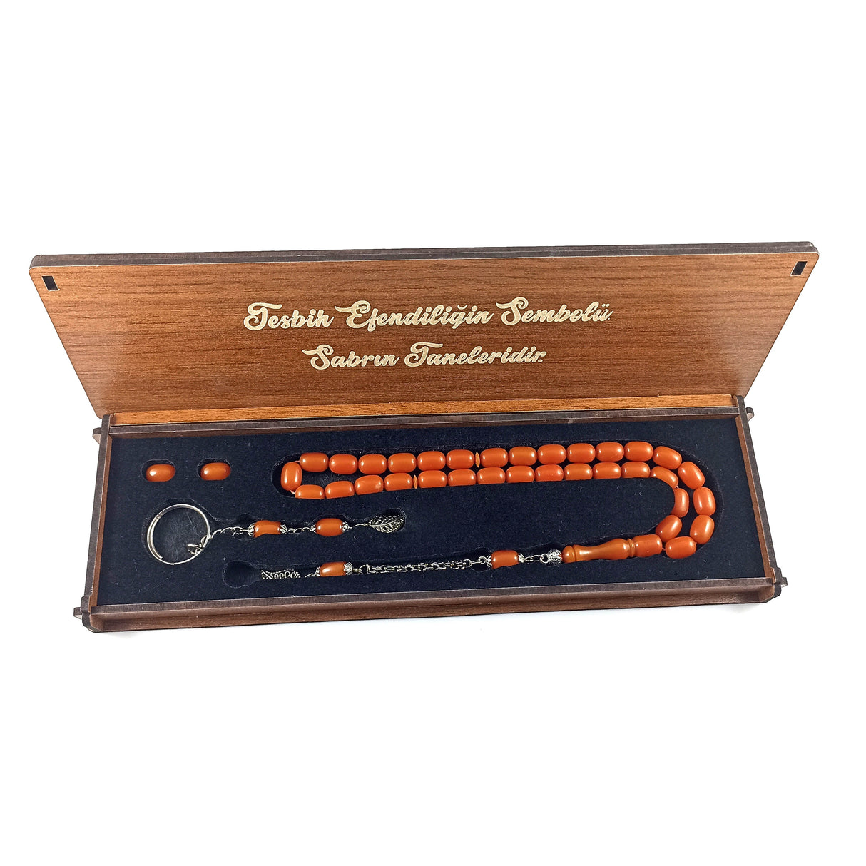 Selderesi | Amber Tasbih Set With Carved Wooden Box