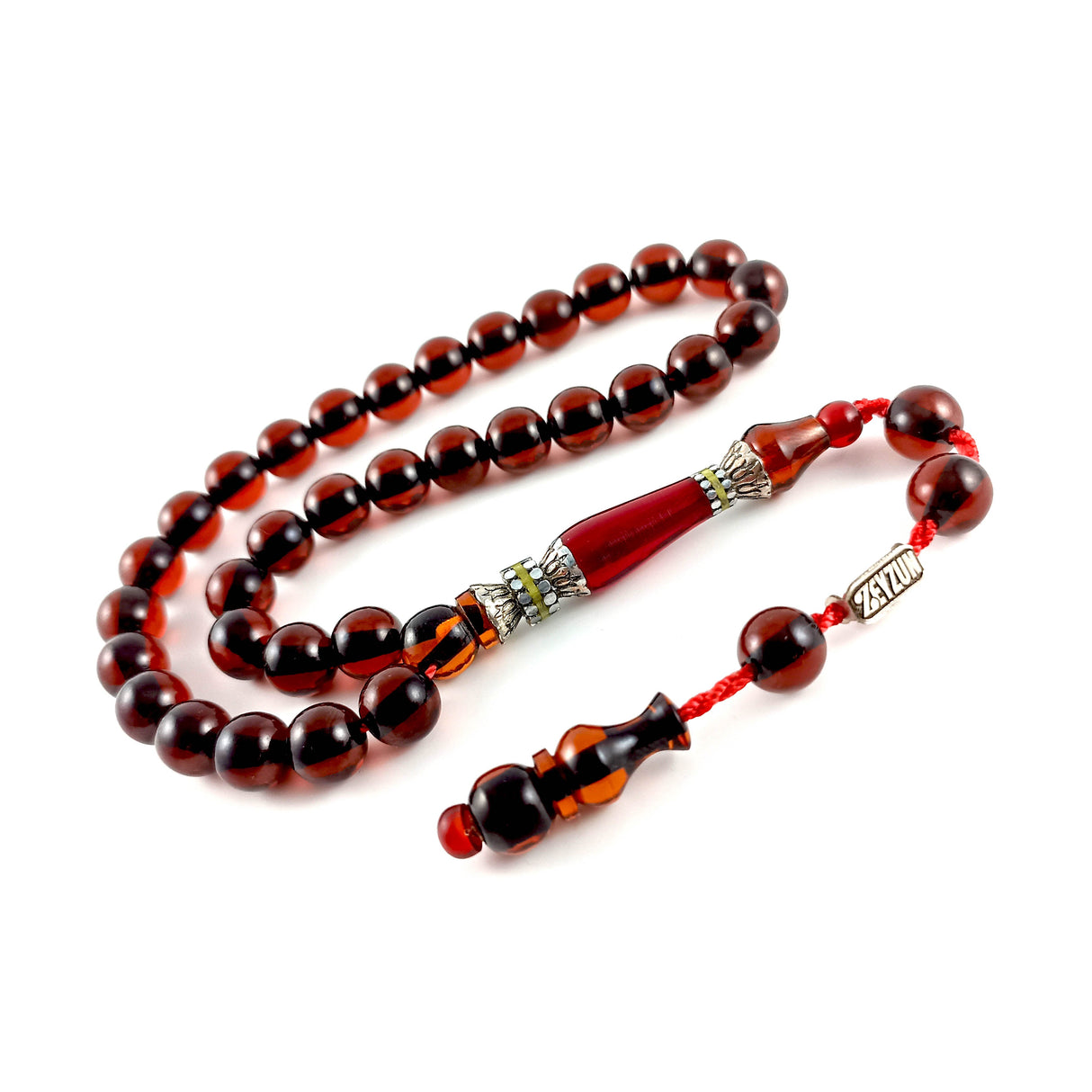 Selderesi | Capsul Cut Fire Amber Tasbih with Embroidered Tassel