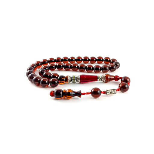 Selderesi | Capsul Cut Fire Amber Tasbih with Embroidered Tassel Selderesi Prayer Beads