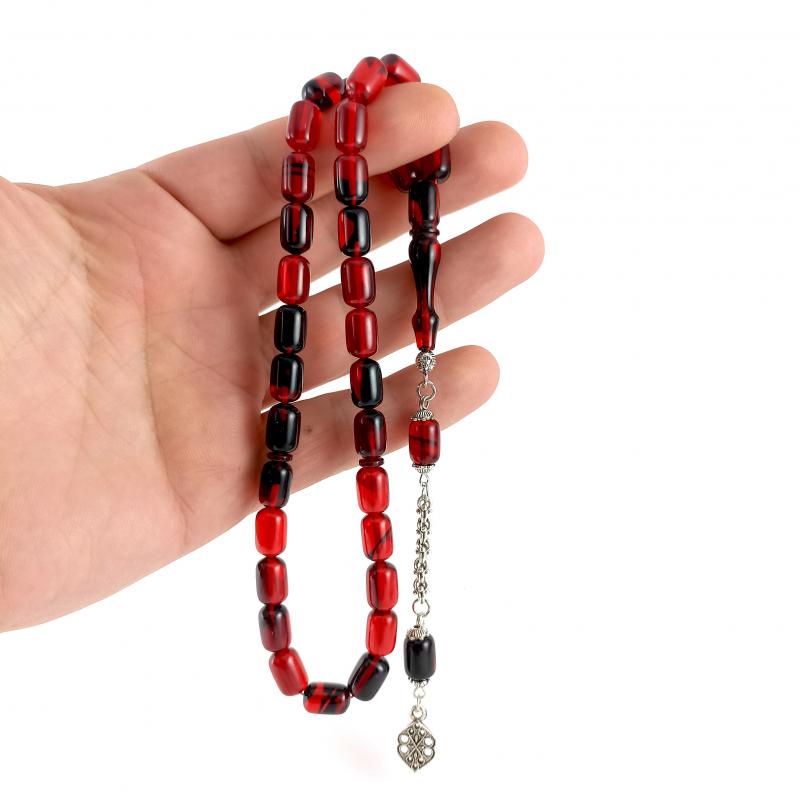 Selderesi | Capsul Cut Red Black Fire Amber Tasbih