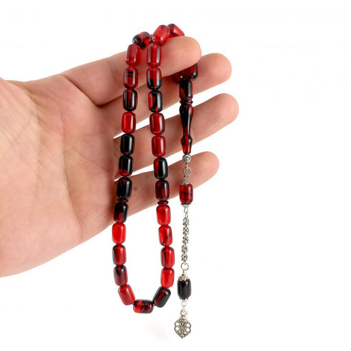 Selderesi | Capsul Cut Red Black Fire Amber Tasbih Selderesi Prayer Beads