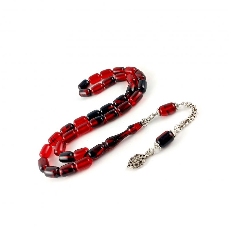 Selderesi | Capsul Cut Red Black Fire Amber Tasbih