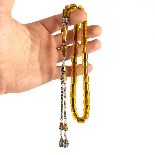 Selderesi | Capsule Cut Amber Tasbih with Embroidered Tassel Selderesi Prayer Beads