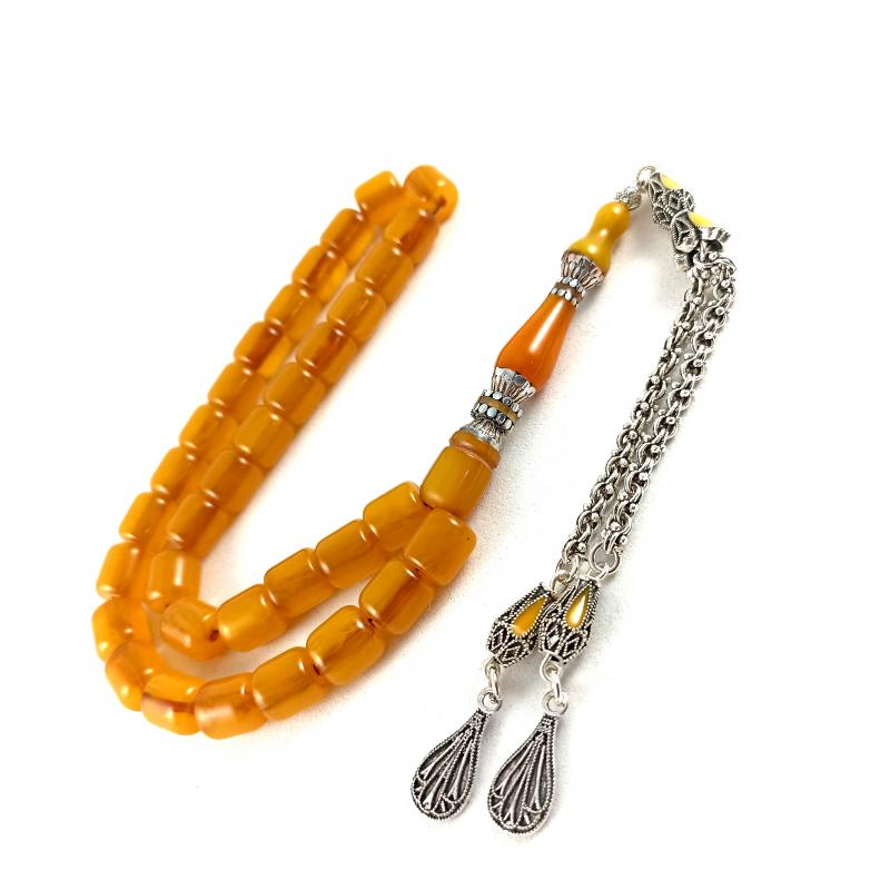 Selderesi | Capsule Cut Amber Tasbih with Embroidered Tassel