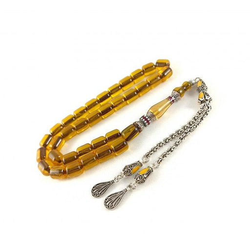 Selderesi | Capsule Cut Amber Tasbih with Embroidered Tassel Selderesi Prayer Beads