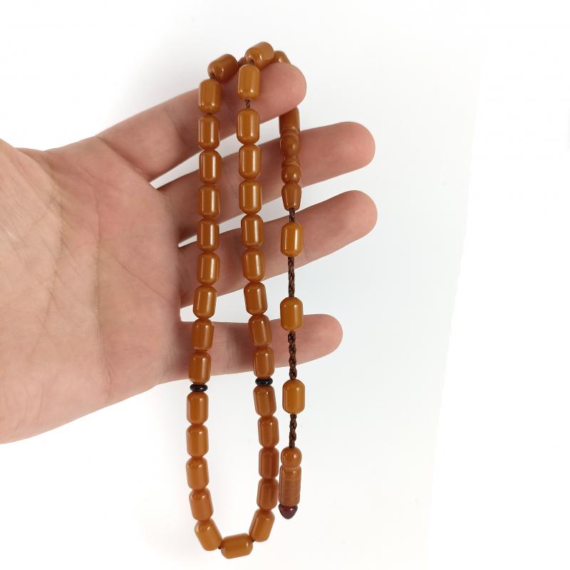 Selderesi | Capsule Cut Amber Tasbih with Pastel Brown beads