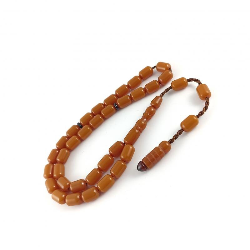 Selderesi | Capsule Cut Amber Tasbih with Pastel Brown beads