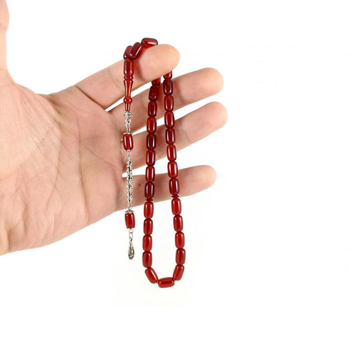 Selderesi | Capsule Cut Fire Amber Tasbih Selderesi Prayer Beads