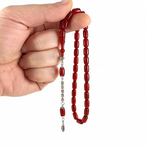 Selderesi | Capsule Cut Fire Amber Tasbih Selderesi Prayer Beads