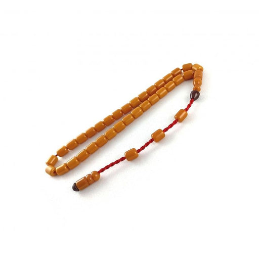 Selderesi | Capsule Cut Synthetic Amber Tasbih with Wooden colored beads Selderesi Prayer Beads