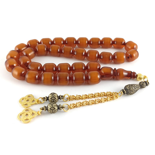 Selderesi | Large Size Capsul Cut Special Design Amber Tasbih with Yellow Tassel Selderesi Prayer Beads