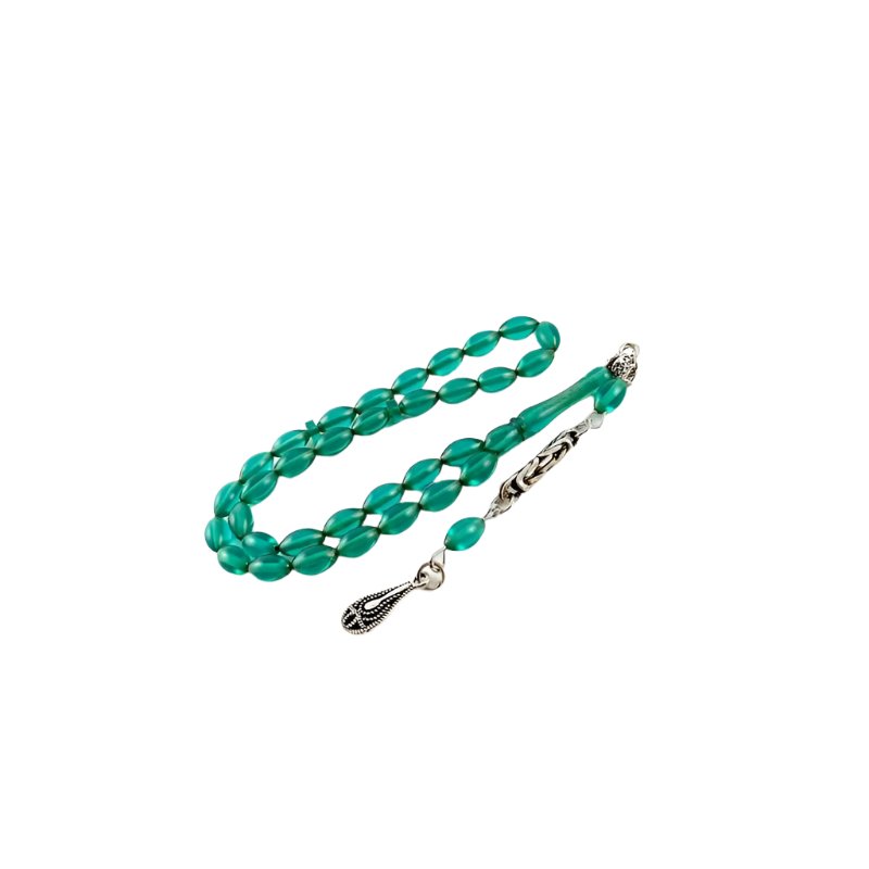 Selderesi | Mini Size Fire Amber Tasbih with Emerald Green beads