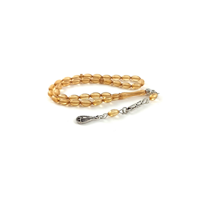 Selderesi | Mini Size Fire Amber Tasbih with Golden beads Selderesi Prayer Beads
