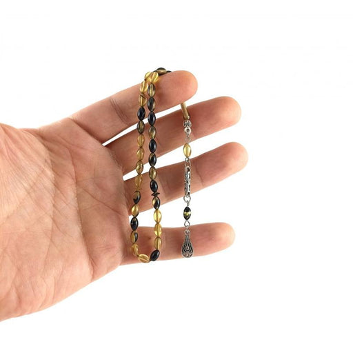 Selderesi | Mini Size Fire Amber Tasbih with Golden Black beads Selderesi Prayer Beads