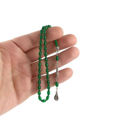 Selderesi | Mini Size Fire Amber Tasbih with Green beads