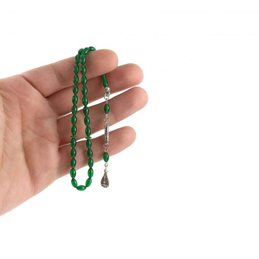 Selderesi | Mini Size Fire Amber Tasbih with Green beads Selderesi Prayer Beads