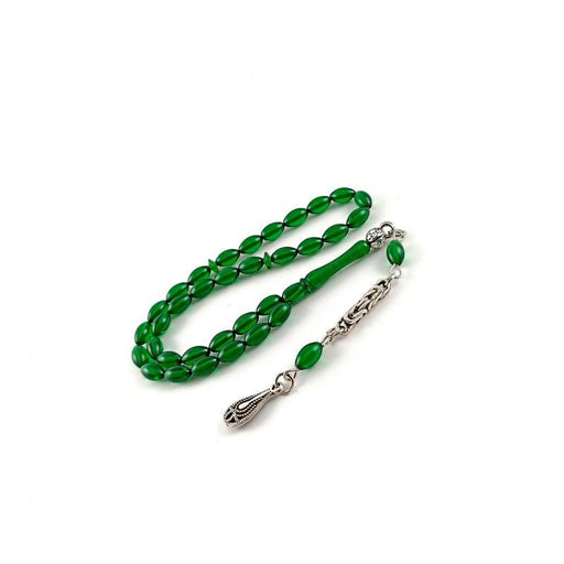 Selderesi | Mini Size Fire Amber Tasbih with Green beads Selderesi Prayer Beads