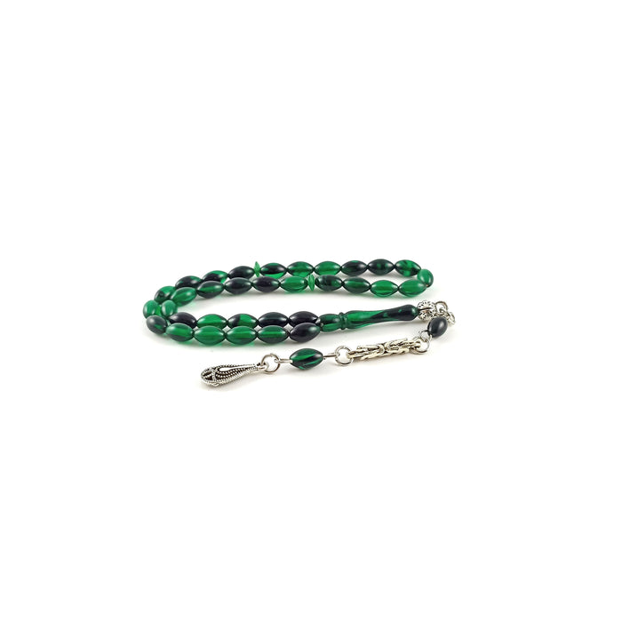 Selderesi | Mini Size Fire Amber Tasbih with Greenish Black beads Selderesi Prayer Beads