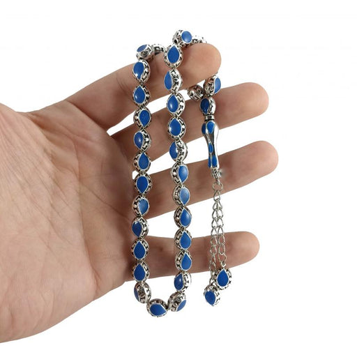 Selderesi | Navy Blue Enameled Cast Metal Alpaca Tasbih Selderesi Prayer Beads