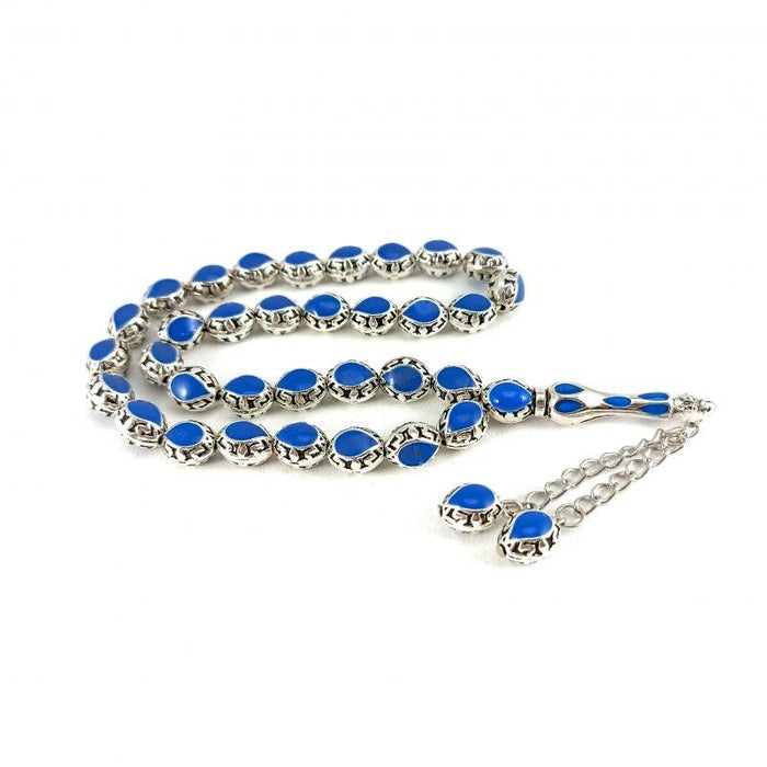 Selderesi | Navy Blue Enameled Cast Metal Alpaca Tasbih Selderesi Prayer Beads