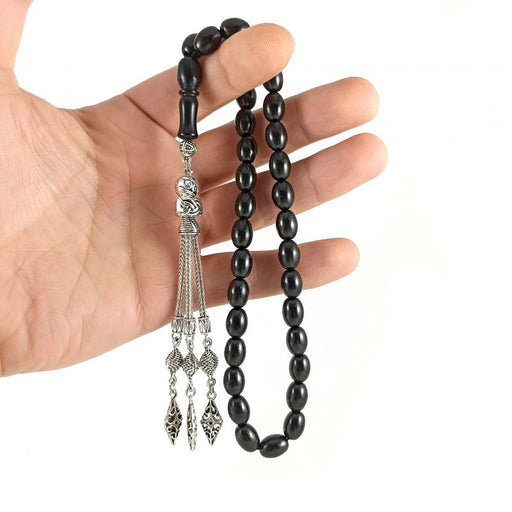 Selderesi | Oltu Natural Stone Capsule Cut Tasbih with Special Design Tassel Selderesi Prayer Beads