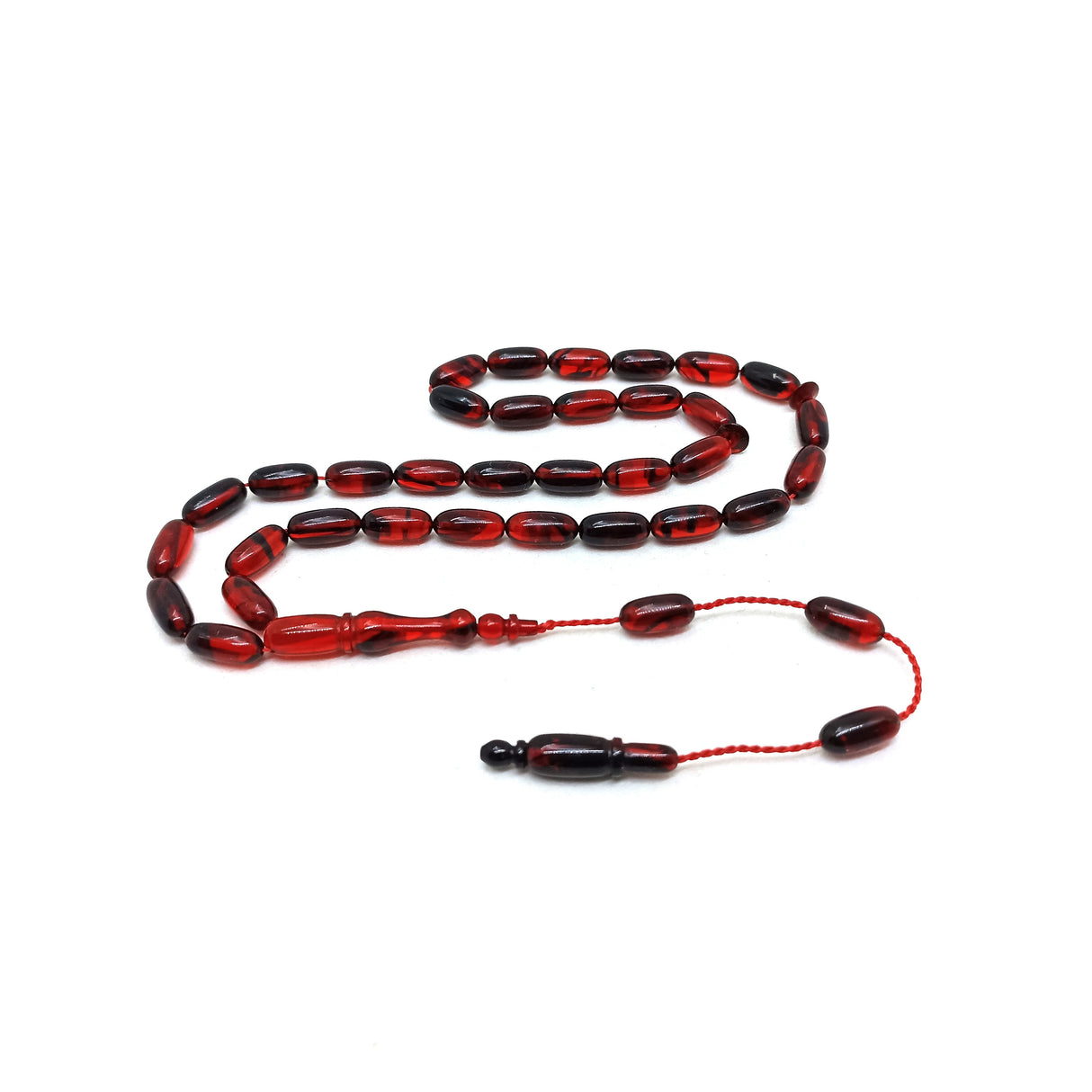 Selderesi | Red Black Special Capsule Cut Fire Amber Tasbih