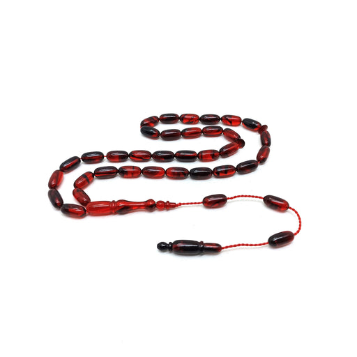Selderesi | Red Black Special Capsule Cut Fire Amber Tasbih Selderesi Prayer Beads