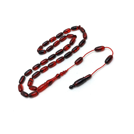 Selderesi | Red Black Special Capsule Cut Fire Amber Tasbih