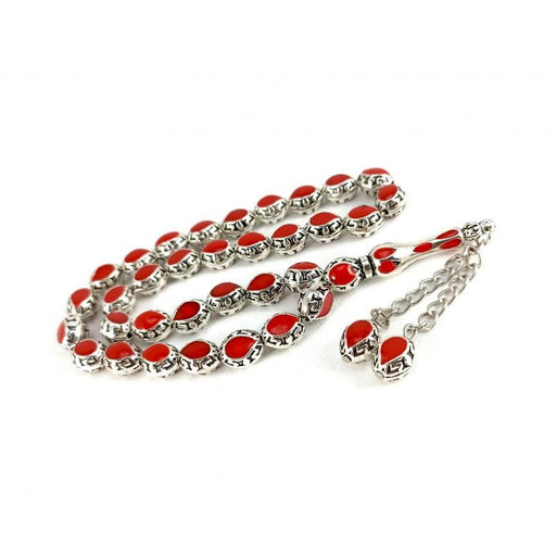 Selderesi | Red Enameled Cast Metal Alpaca Tasbih Selderesi Prayer Beads