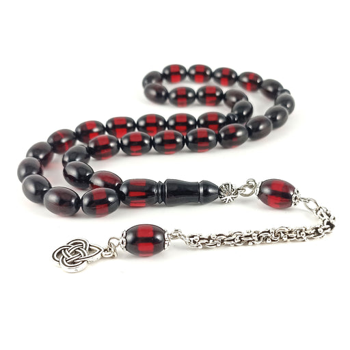 Selderesi | Red Fire Amber Tasbih with Albanian Chain Tassel Selderesi Prayer Beads
