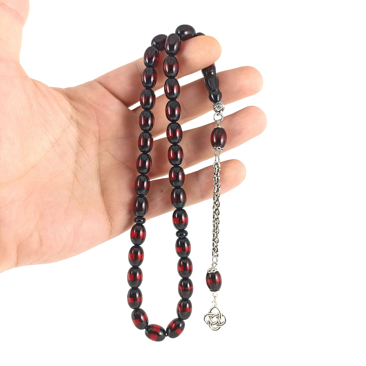 Selderesi | Red Fire Amber Tasbih with Albanian Chain Tassel