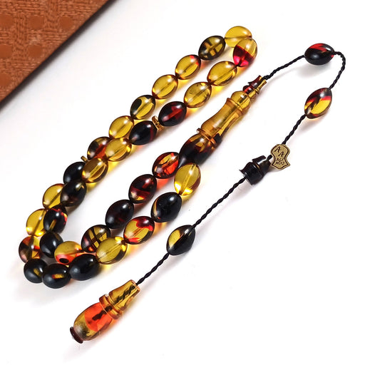 Selderesi | Sphere Cut Multicolor Fire Amber Tasbih Selderesi Prayer Beads