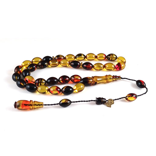 Selderesi | Sphere Cut Multicolor Fire Amber Tasbih Selderesi Prayer Beads
