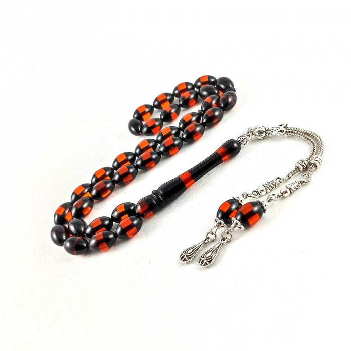 Selderesi | Synthetic Amber Tasbih with Blue and Black beads
