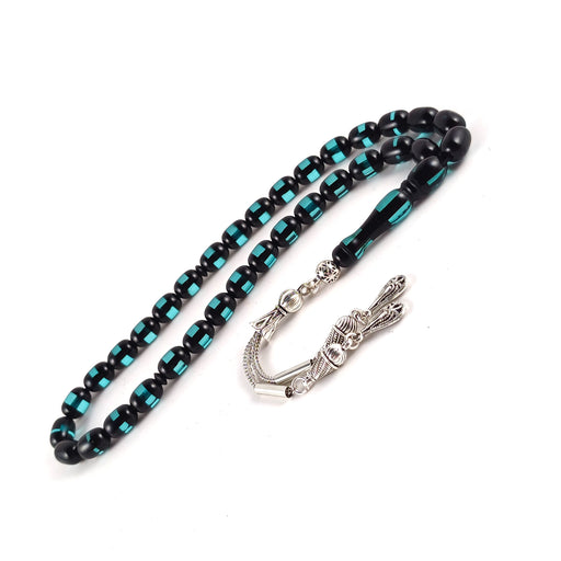 Selderesi | Synthetic Amber Tasbih with Dark Blue and Black beads Selderesi Prayer Beads