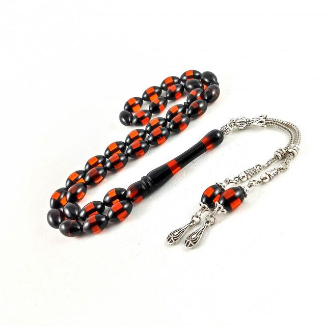 Selderesi | Synthetic Amber Tasbih with Red and Black beads