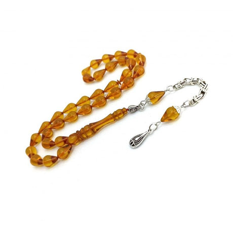 Selderesi | Yellow Drop Cut Fire Amber Tasbih